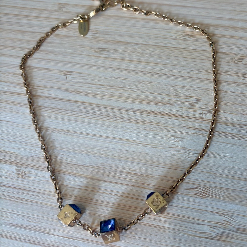 Gold-Tone Necklace with Blue Gem Accents